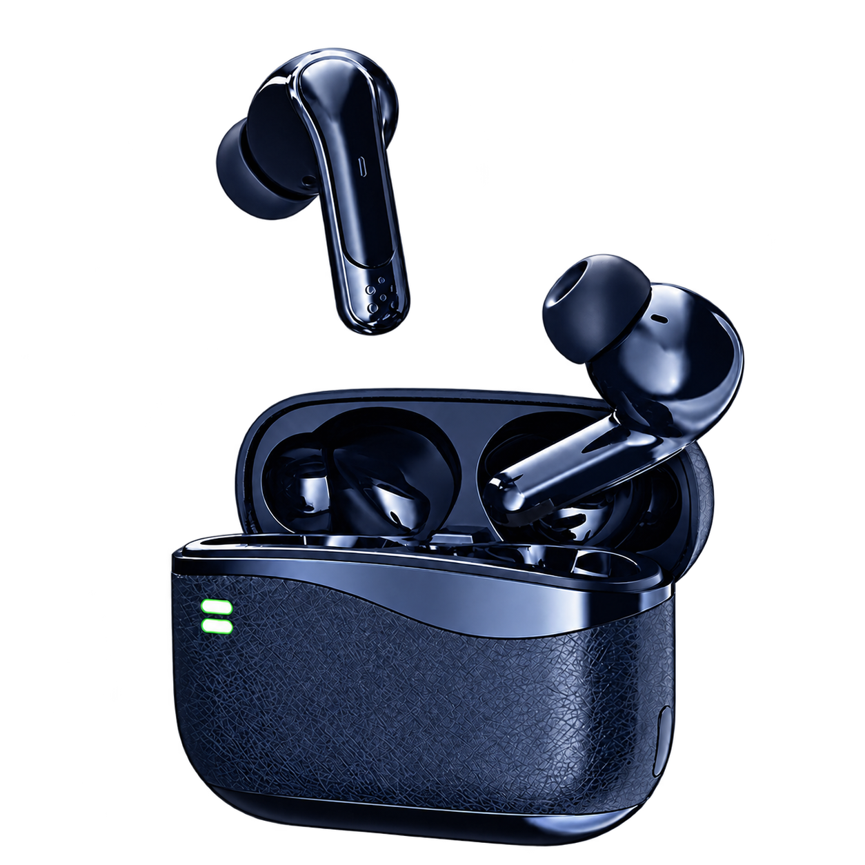 Monoise M6+ тъмносини безжични слушалки с отворена зарядна кутия